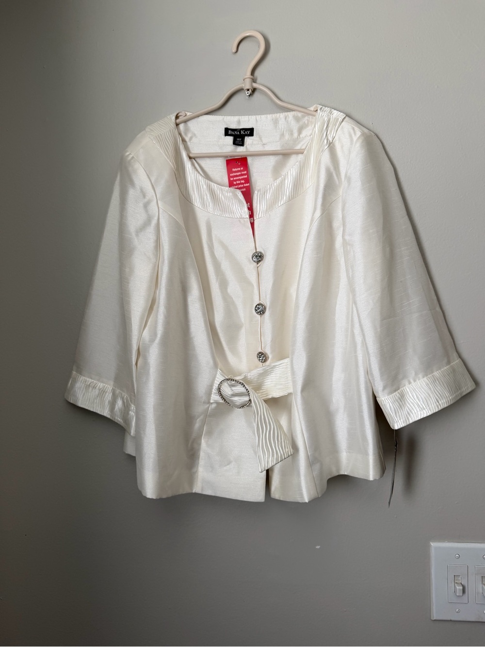 Dana Kay Ivory Satin Belted Jacket